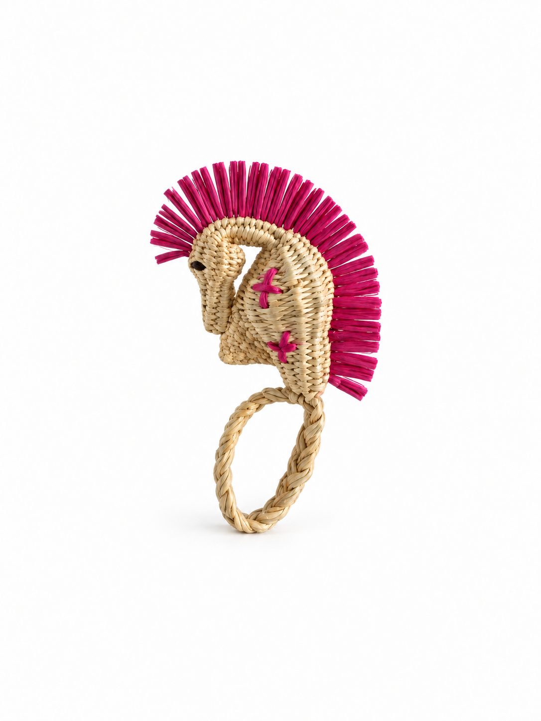 Servilletero caballo de mar crudo con fucsia